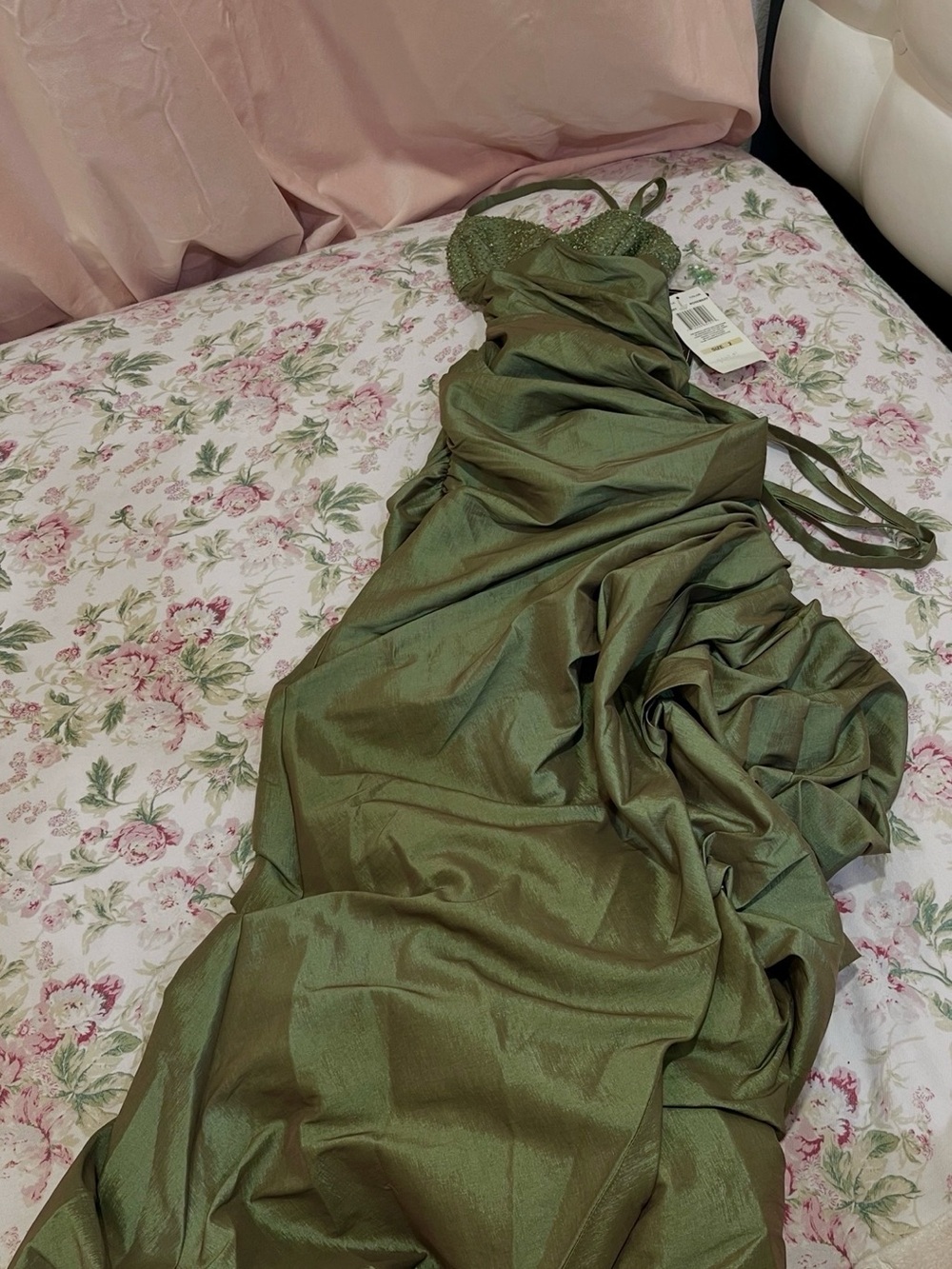 Night Way Collections Olive Green Satin Slip Gown